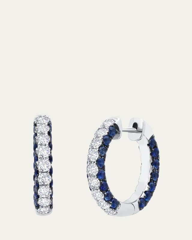 18K White Gold 3-Sided Diamond and Gemstone Hoop Earrings